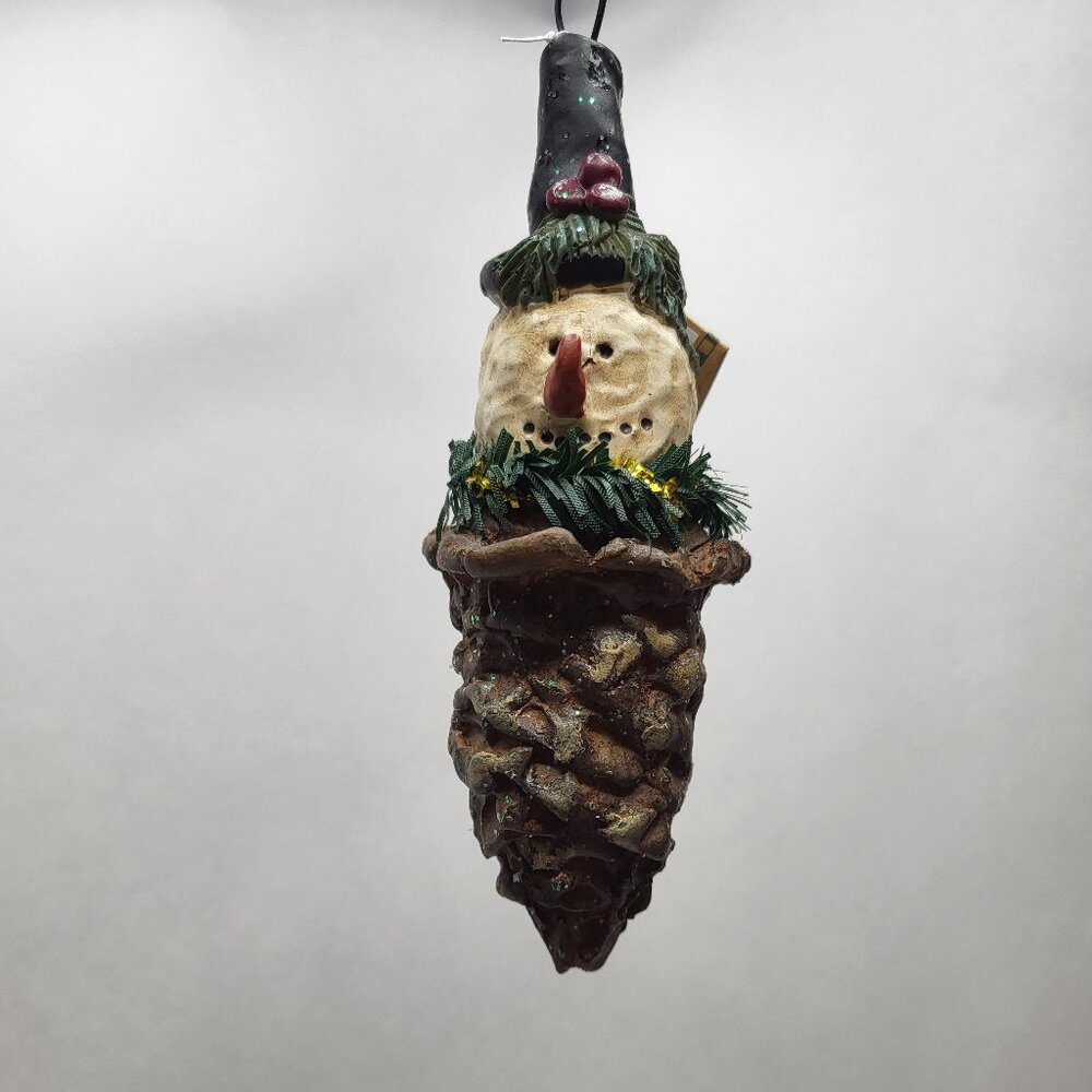 Blossom Bucket Suzi Skoglund Snowman Pinecone Rustic Primitive Holiday Ornament